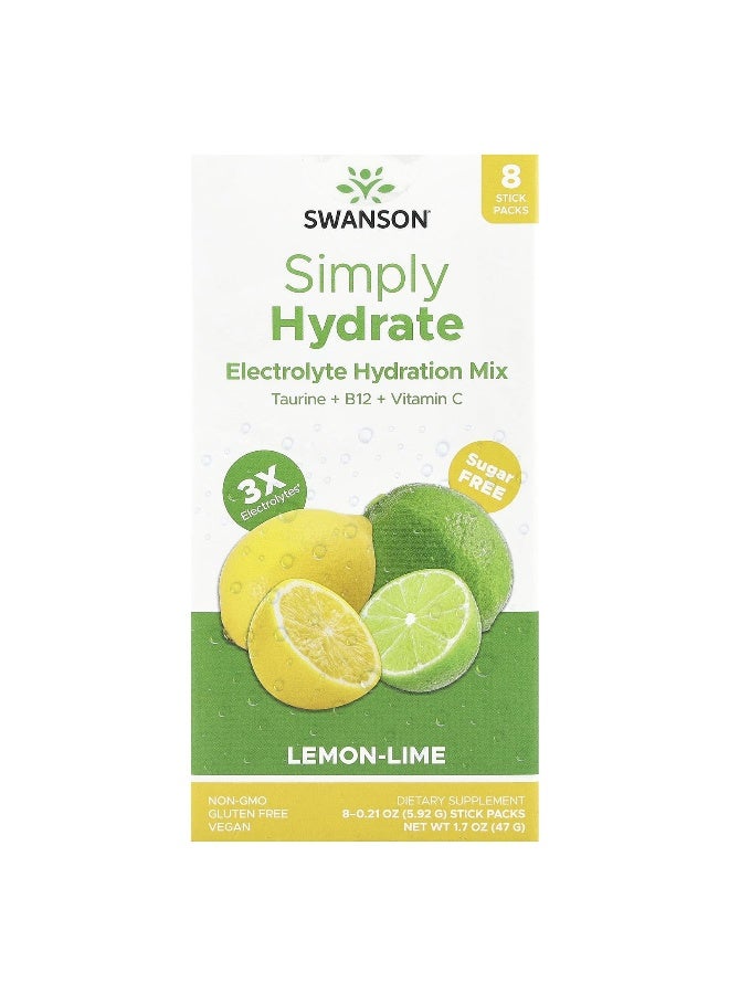 SWANSON سوانسون، ببساطة ترطيب، مزيج ترطيب الإلكتروليت، ليمون-لايم، 8 عبوات، 0.21 أونصة (5.92 جرام) لكل منها - Image 1