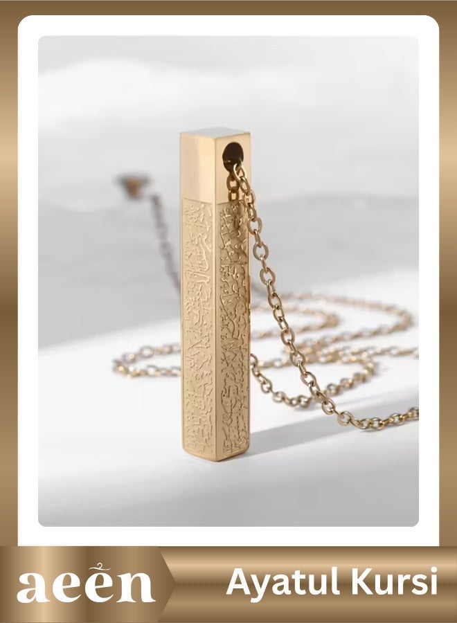 aeen Gold Ayatul Kursi Islamic Cube Pendant Necklace for Men & Women | Arabic Calligraphy Muslim Jewelry | Car Hanging & Gift for Eid - Image 1