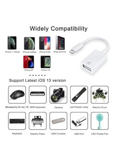 erorex Lightning to USB Camera Adapter for iPhone, Female USB 3.0 OTG Cable Adapter Support Connect Camera,USB Flash Drive, U Disk, Keyboard, Mouse, Hubs, MIDI, Plug and Play, White  - Image 5