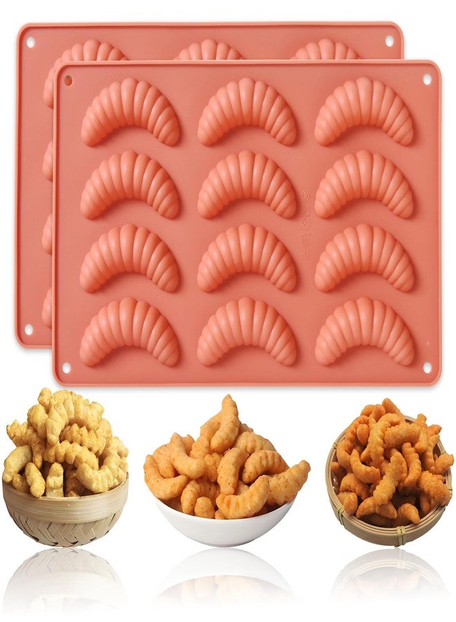 Vrthske 2PCS Silicone Croissant Molds, 12-Cavity Small Caterpillar Shaped Baking Pan for Cookie, Chocolate, Candy, Bread, Pastry, Cake Decoration - Image 1