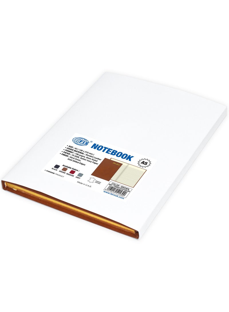FIS Golden Notebook Bonded Leather, Size A5, Italian Ivory Paper, 70 GSM, 196 Pages, 8 mm Ruled, Hard Cover, Gold Gilded Edges, Colour Brown - FSNBHCA5GIVBLBR - Image 5