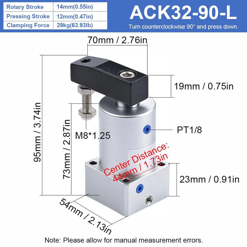 90 Degree Double Acting Rotary Pneumatic Cylinder ACK32 90 L CNC Automation Air Swing Tool - Image 3