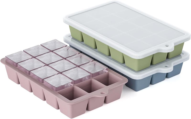 HANCELANT Silicone Ice Cube Tray 3 Pack, Ice Cube Mold, Ice Trays for Freezer with Lid for Whiskey, Baby Food, BPA Free, Easy Release - Image 1
