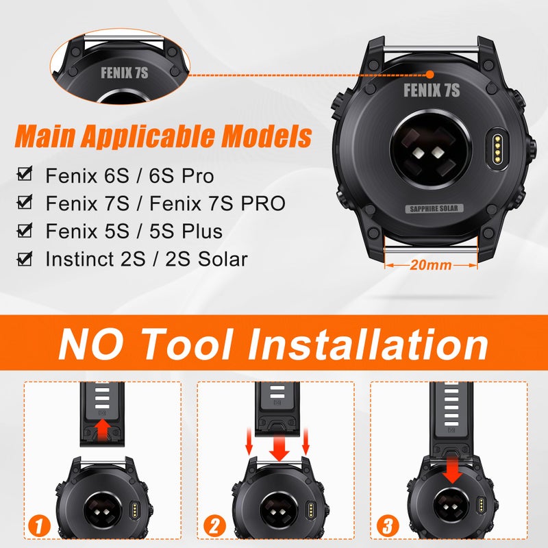 ANCOOL حزام ساعة ANCOOL لفينيكس 6S/فينيكس 7S/فينيكس 5S 20MM حزام ساعة سيليكون لفينيكس 8 43mm/5S بلس/6S برو/7S برو/إنستينكت 2S (أسود-رمادي) - Image 3