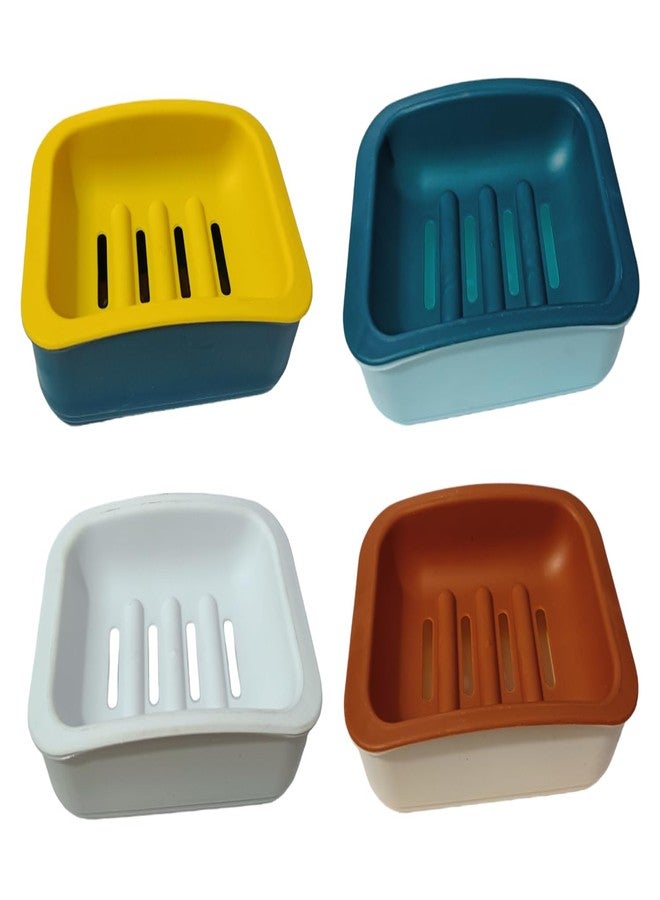 PUTHAK Decorative Drainage Waterproof Plastic Soap Case Dish Holder,Soap Holder with Draining Tray- Pack of 4 - Image 1