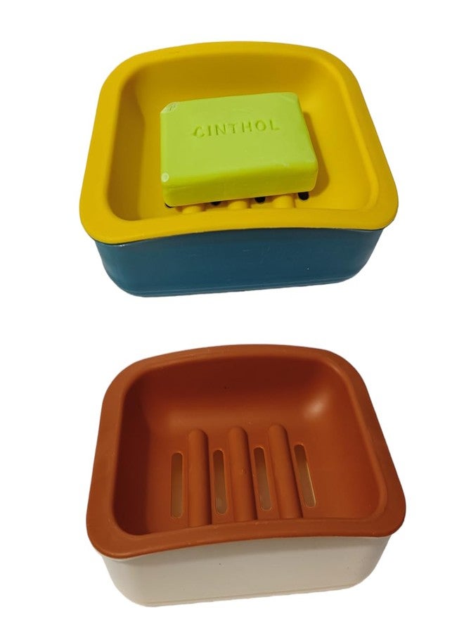 PUTHAK Decorative Drainage Waterproof Plastic Soap Case Dish Holder,Soap Holder with Draining Tray- Pack of 4 - Image 3
