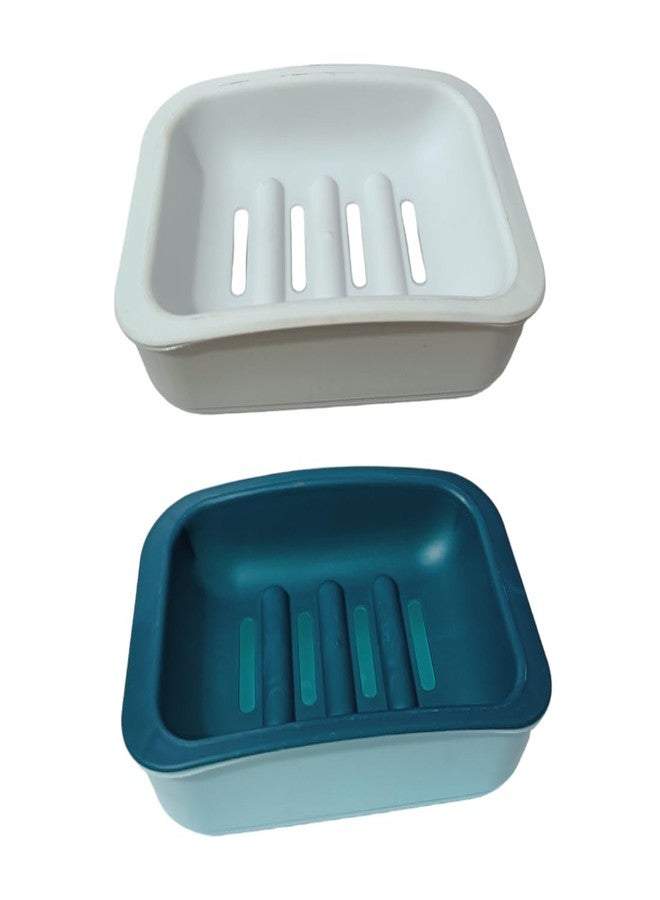 PUTHAK Decorative Drainage Waterproof Plastic Soap Case Dish Holder,Soap Holder with Draining Tray- Pack of 4 - Image 2