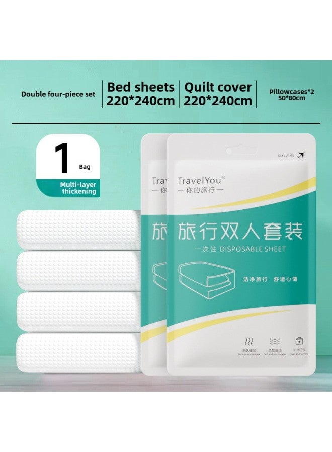 Disposable Pillowcase Bed Sheet Winter Thickened Household Hotel Supplies Increased Travel Special Business Suit-Color:Disposable Double Four-piece Set  - Image 1