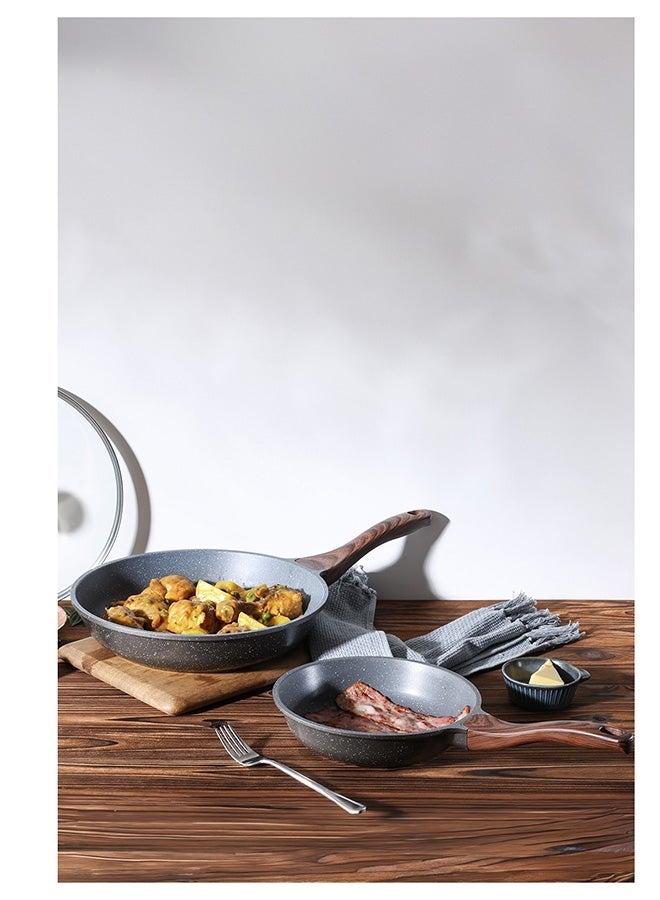 roaiss Swiss Granite Coating Non-Stick Frying Pan Skillets (20+26Cm With Lid) With Wooden Handle, Pfoa/Pfos/Apeo Free, Omelette Pans, Healthy Cookware Chef'S Pan, Pfoa Free, Dishwasher Safe,  Black - Image 3