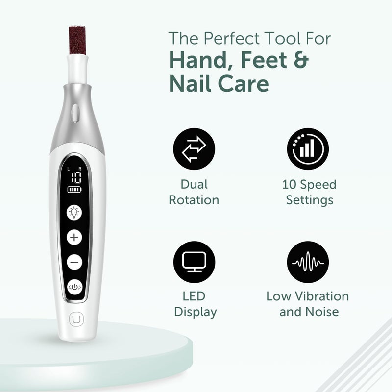 UTILYZE PediLux Pro Professional Manicure Pedicure Kit, Cordless Electric Nail File Drill Set, Thick Toenail Grinder, Toe Nail Dremel Tools, Filer, Buffer, Sander, Remove Cuticles, Callus for Men & Women - Image 4
