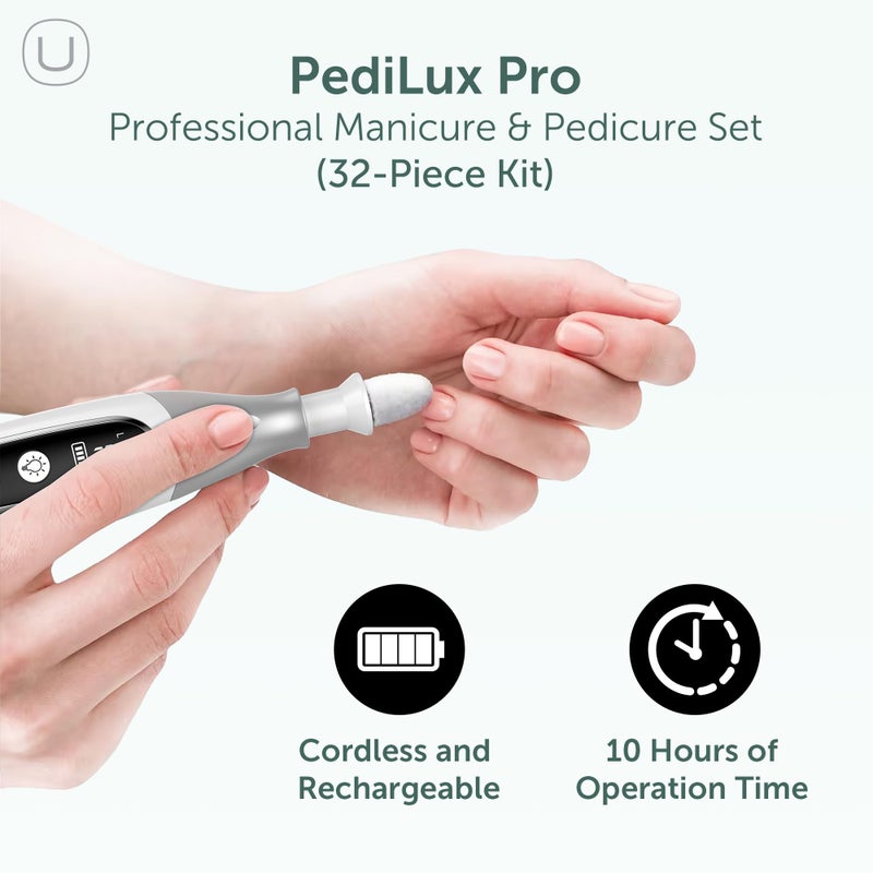 UTILYZE PediLux Pro Professional Manicure Pedicure Kit, Cordless Electric Nail File Drill Set, Thick Toenail Grinder, Toe Nail Dremel Tools, Filer, Buffer, Sander, Remove Cuticles, Callus for Men & Women - Image 2
