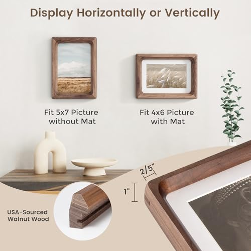 Fun Memories 5x7 Picture Frame USASourced Walnut Wood Photo Frames with HD Tempered Glass Handcrafted Rounded Corner 5 x 7 Wooden Frames Matted to 4x6 Photos 5x7 Frame Tabletop or Wall Display - Image 3