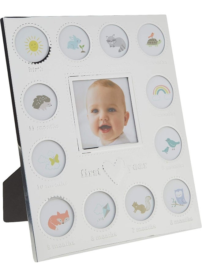 C.R. Gibson Carter's Baby's First Year Animal Theme Silver Metal Month by Month Picture Frame, 9.75" L x 11.75" H  - Image 1