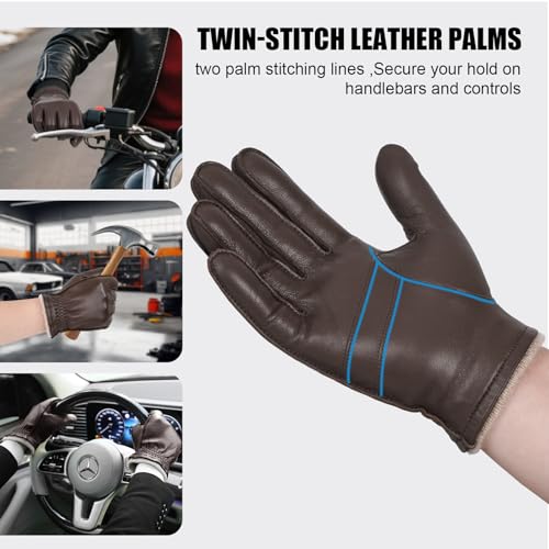 GSG SINCE 1998 GSG Mens Chrome-Free Sheepskin leather driving gloves, Winter Warm Wool Touchscreen Dress Glove-Cold Weather Motorcycle Texting,Tan,L - Image 4