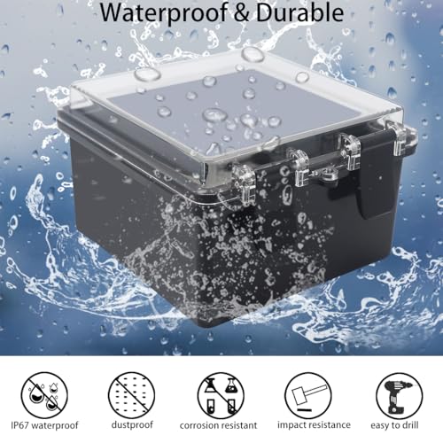 Otdorpatio Junction Box, Hinged Clear Cover IP67 Waterproof ABS Project Box with 2 NPT 1/2" Cable Gland, Electrical Box Enclosure with Mounting Plate & Wall Bracket 5.9 x 5.9 x 3.5inch(150x150x90mm) - Image 2