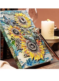 Y&D 3D Sunflower Journal Writing Notebook with Diamond Pen Set, Antique Handmade Leather Daily Notepad Sketchbook, Travel Diary&Notebooks to Write in, Gift for Girls Women (Sunflower-Color)  - Image 3