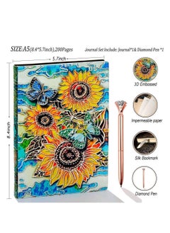 Y&D 3D Sunflower Journal Writing Notebook with Diamond Pen Set, Antique Handmade Leather Daily Notepad Sketchbook, Travel Diary&Notebooks to Write in, Gift for Girls Women (Sunflower-Color)  - Image 5
