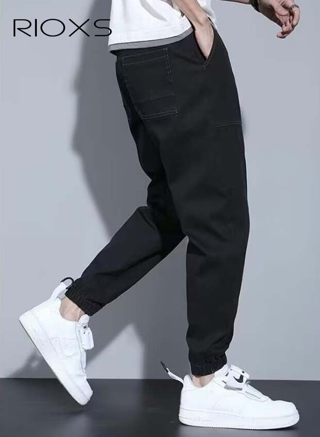 ريوكس سروال دينيم، سروال الخصر المطاطي للرجال، جينز أنيق متعدد الاستعمالات مع 4 جيوب، بنطلون باجي متين أنيق، جينز كوزي للمكتب/الملابس اليومية/الأنشطة في الهواء الطلق، اختيار هدية كبيرة للرجال أصدقاء العائلة الأب - Image 3