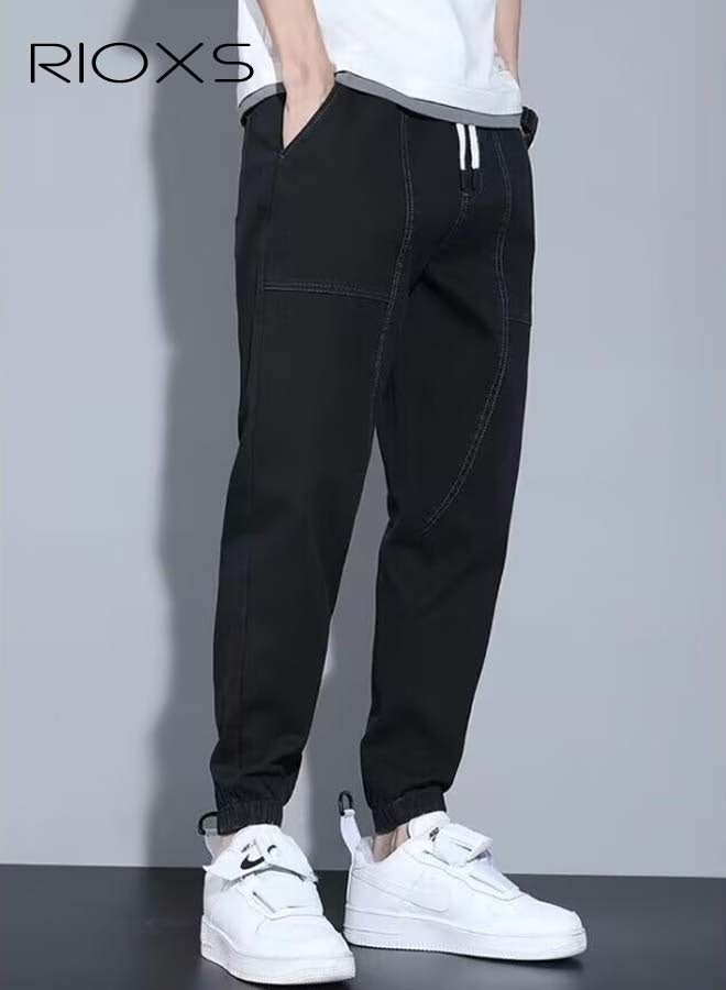 ريوكس سروال دينيم، سروال الخصر المطاطي للرجال، جينز أنيق متعدد الاستعمالات مع 4 جيوب، بنطلون باجي متين أنيق، جينز كوزي للمكتب/الملابس اليومية/الأنشطة في الهواء الطلق، اختيار هدية كبيرة للرجال أصدقاء العائلة الأب - Image 5