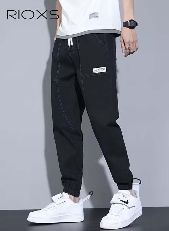 ريوكس سروال دينيم، سروال الخصر المطاطي للرجال، جينز أنيق متعدد الاستعمالات مع 4 جيوب، بنطلون باجي متين أنيق، جينز كوزي للمكتب/الملابس اليومية/الأنشطة في الهواء الطلق، اختيار هدية كبيرة للرجال أصدقاء العائلة الأب - Image 1