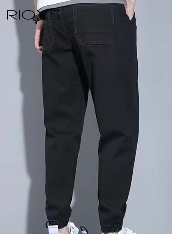 ريوكس سروال دينيم، سروال الخصر المطاطي للرجال، جينز أنيق متعدد الاستعمالات مع 4 جيوب، بنطلون باجي متين أنيق، جينز كوزي للمكتب/الملابس اليومية/الأنشطة في الهواء الطلق، اختيار هدية كبيرة للرجال أصدقاء العائلة الأب - Image 4