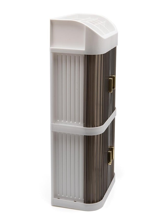 BENEALL Cosmetic Organizer Storage Box Sliding Door Drawer Desktop Multifunctional Storage Cabinet Multi-Layer Makeup Organizer (3 layer 2 sliding door) - Image 4