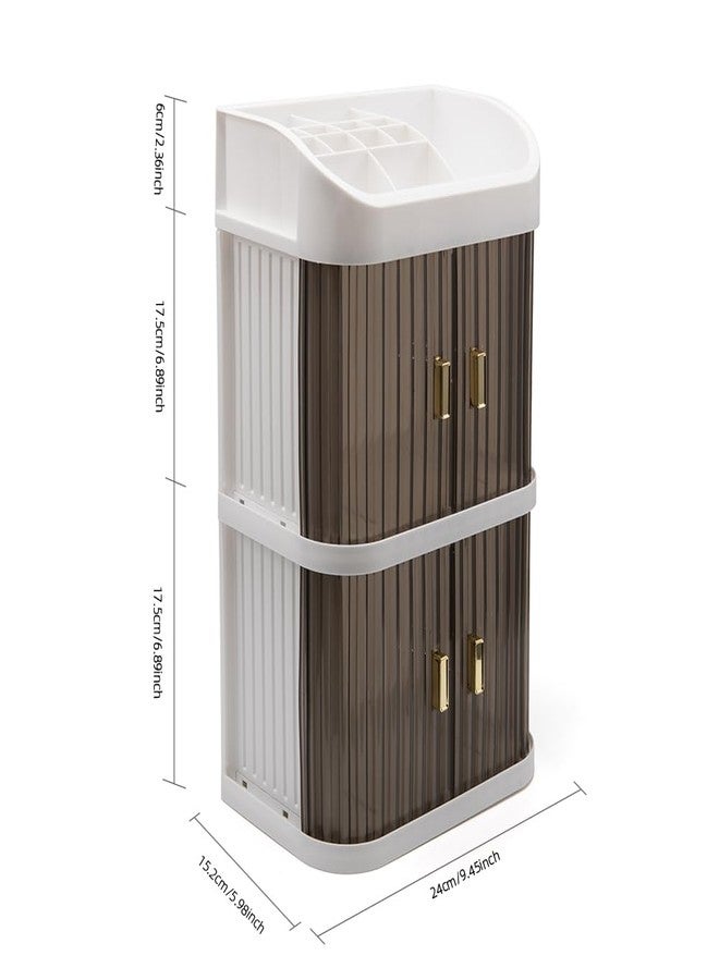 BENEALL Cosmetic Organizer Storage Box Sliding Door Drawer Desktop Multifunctional Storage Cabinet Multi-Layer Makeup Organizer (3 layer 2 sliding door) - Image 3