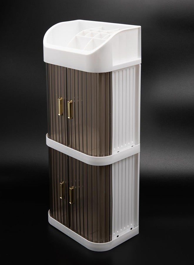 BENEALL Cosmetic Organizer Storage Box Sliding Door Drawer Desktop Multifunctional Storage Cabinet Multi-Layer Makeup Organizer (3 layer 2 sliding door) - Image 5
