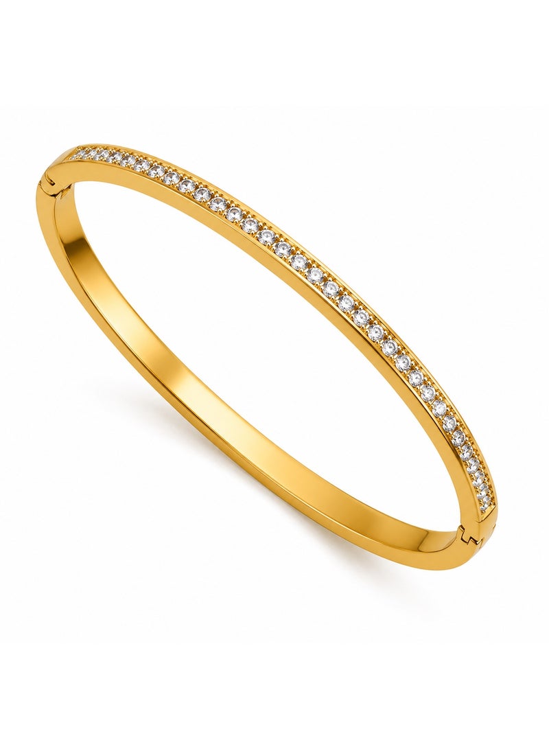 Le Paris Jewels Slim Pavé Bangle, Stainless Steel, Yellow Gold Plated - Image 1