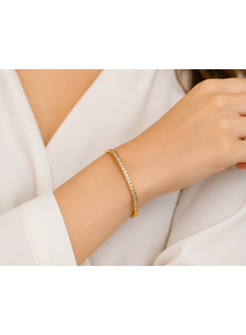 Le Paris Jewels Slim Pavé Bangle, Stainless Steel, Yellow Gold Plated - Image 3