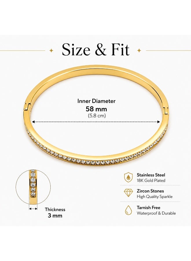 Le Paris Jewels Slim Pavé Bangle, Stainless Steel, Yellow Gold Plated - Image 5