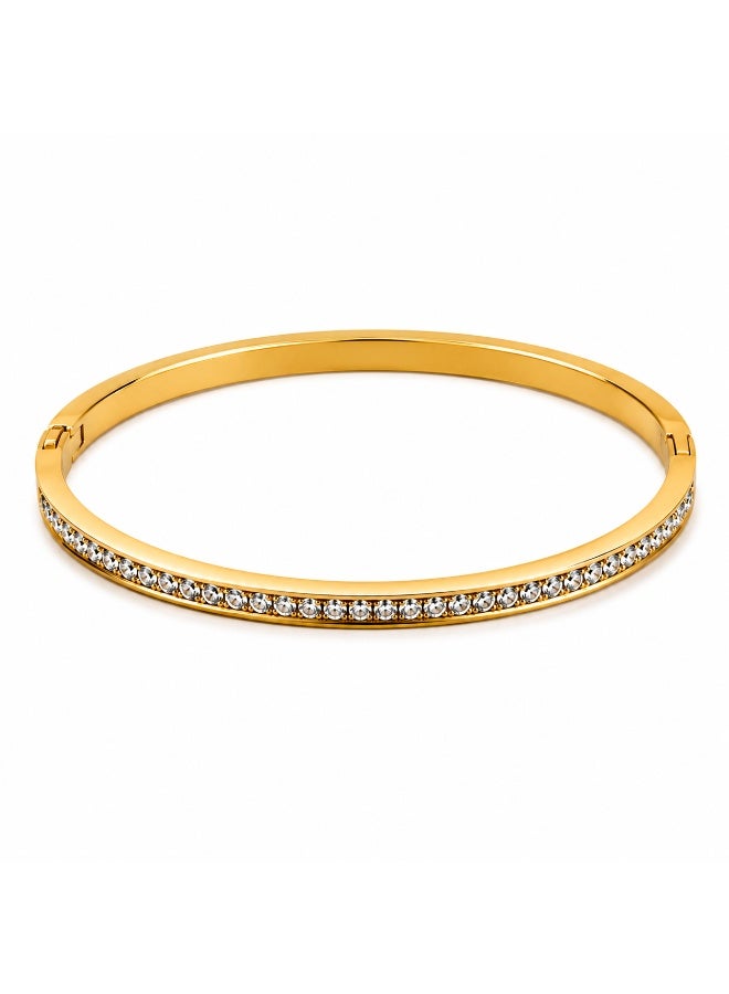 Le Paris Jewels Slim Pavé Bangle, Stainless Steel, Yellow Gold Plated - Image 4