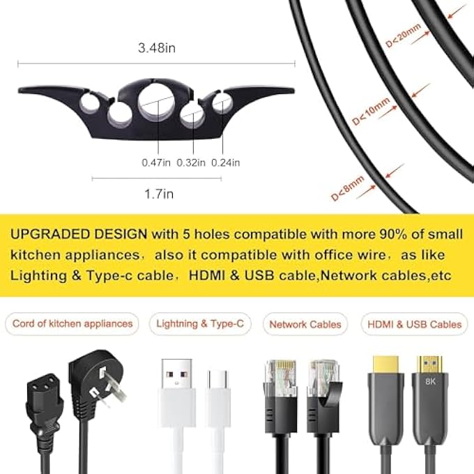 KASTWAVE Wire Cord Organizer For Kitchen Appliances 8Pcs Cord Wrapper Holder Cable Winder Stick On Mixer Coffee Maker Air Fryer Pressure Cooker - Image 3