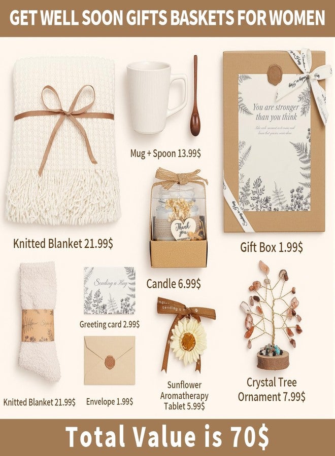 YEERSWAG Get Well Soon Gifts Baskets for Women, Thinking of You Gift Self Care Package, Mother's Day Birthday Luxury Gifts, Sympathy Gift Basket Encouragement Comfort Wellness Hug Box for Her Friends, Beige - Image 3