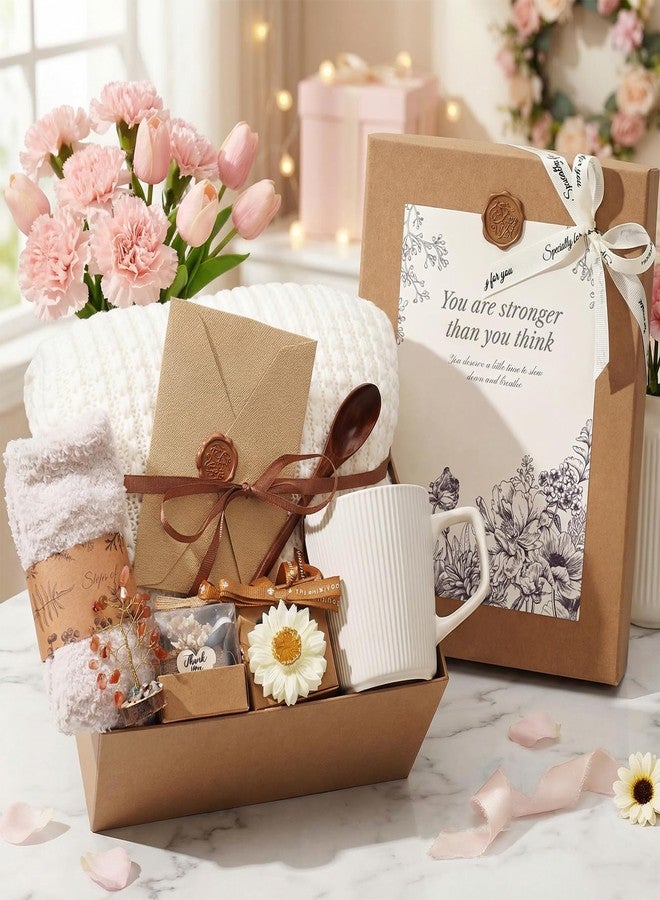 YEERSWAG Get Well Soon Gifts Baskets for Women, Thinking of You Gift Self Care Package, Mother's Day Birthday Luxury Gifts, Sympathy Gift Basket Encouragement Comfort Wellness Hug Box for Her Friends, Beige - Image 1