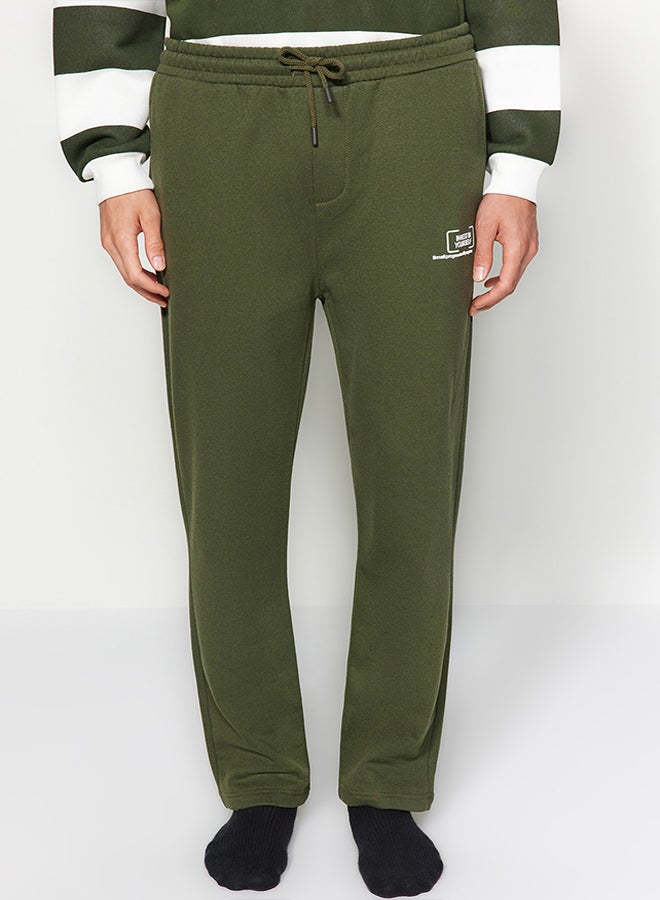 trendyol Khaki Regular/Normal Cut Minimal Fluffy Text Printed Thick Sweatpants with Fleece Inside TMNAW24EA00012  - Image 2