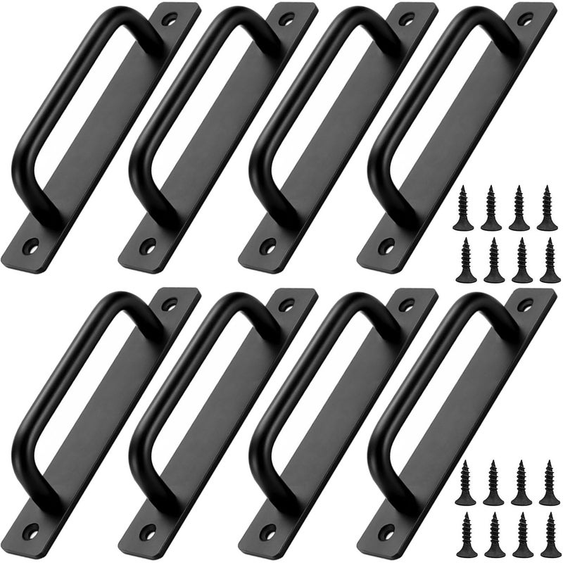 GHASYXL 8Piece Metal Barn Door Pulls Flat Head Long Base Pulls for Barn Doors Drawers Cabinets BlackS - Image 2