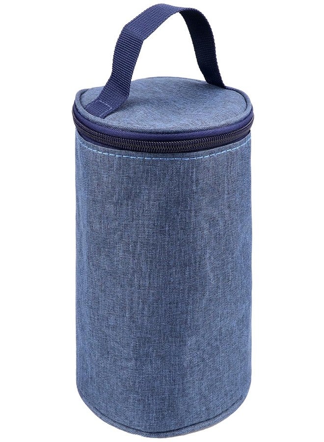 DOERDO DD DOERDO Bento Lunch Bag Breakfast Tote Bag Insulation Bento Bag Round Bento Accessories for Office Work Outdoor Picnic, 5.1x6.9 Inch, Blue - Image 1