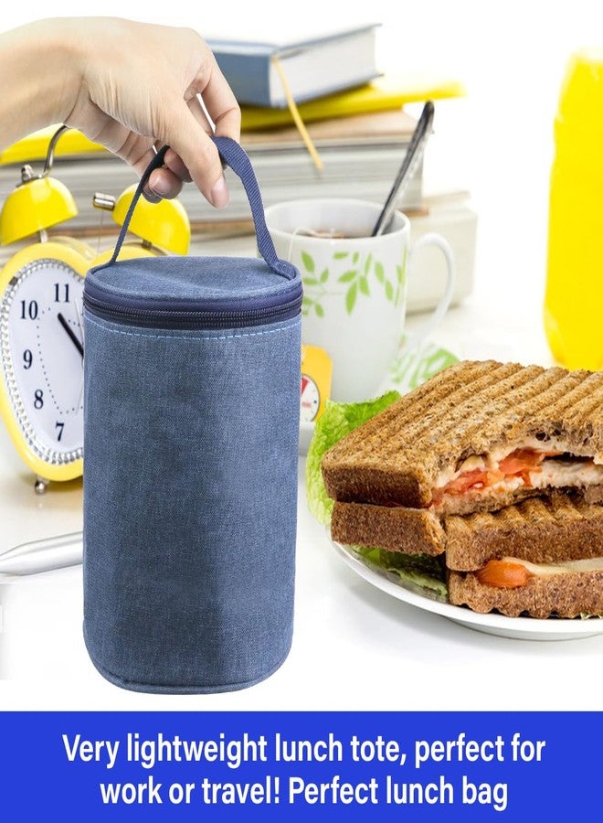 DOERDO DD DOERDO Bento Lunch Bag Breakfast Tote Bag Insulation Bento Bag Round Bento Accessories for Office Work Outdoor Picnic, 5.1x6.9 Inch, Blue - Image 4