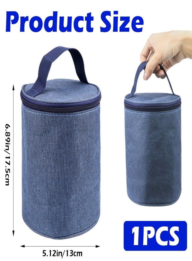 DOERDO DD DOERDO Bento Lunch Bag Breakfast Tote Bag Insulation Bento Bag Round Bento Accessories for Office Work Outdoor Picnic, 5.1x6.9 Inch, Blue - Image 2