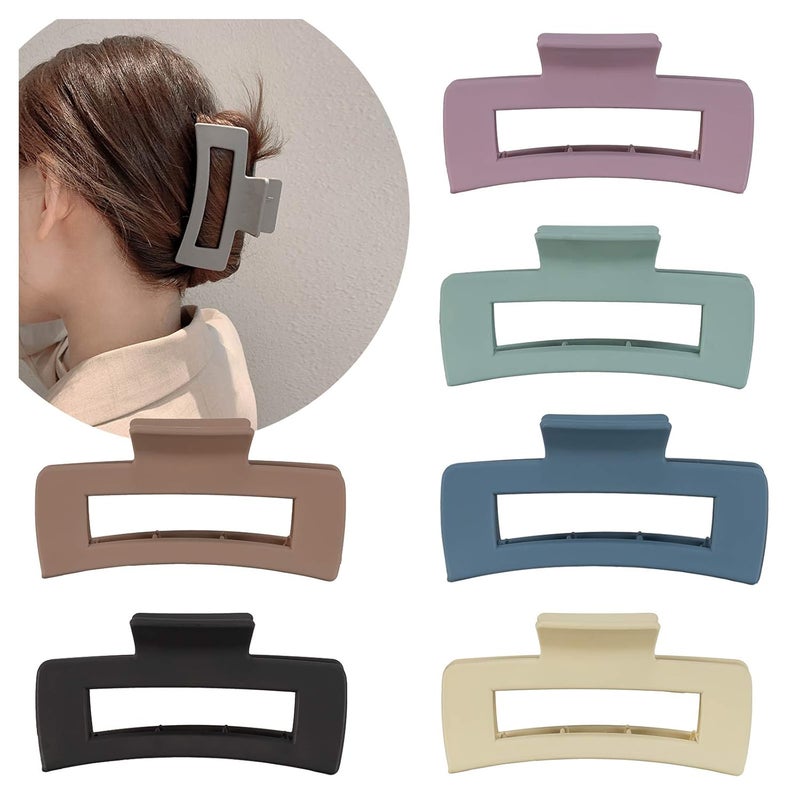 Whaline Large Hair Claw Clips Strong Hold Rectangle Hair Claw 41In Matte Solid Color NonSlip Jumbo Hair Styling Accessories for Women Girls Thin Thick Hair 6 Pack