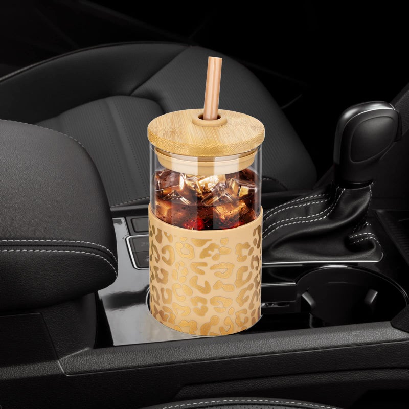 Tronco 20 oz Glass Tumbler with Lid and Straw, Iced Coffee Cup and Smoothie Cup with Bamboo Lids & Protective Silicone Sleeve, Dishwasher Safe, BPA-Free, Glass Cup 1 Pack - Image 4