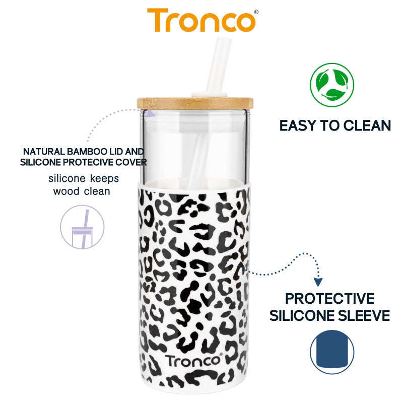Tronco 20 oz Glass Tumbler with Lid and Straw, Iced Coffee Cup and Smoothie Cup with Bamboo Lids & Protective Silicone Sleeve, Dishwasher Safe, BPA-Free, Glass Cup 1 Pack - Image 3