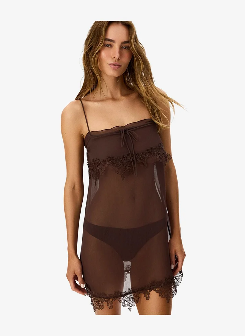 بنتي Women's Brown Lightweight Polyester Nightdress