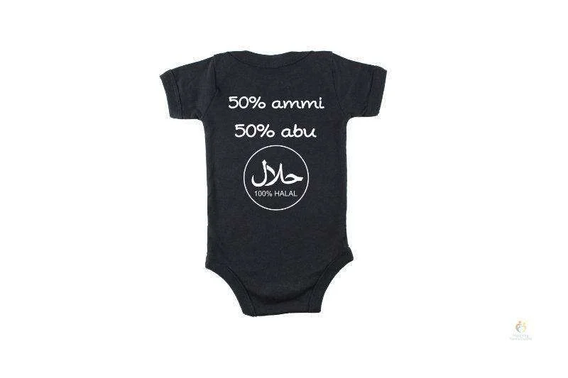Matching Family Outfits “50% Ammi 50% Abbu 100% ” Baby Romper – Funny Muslim Infant Bodysuit, Soft Cotton Short Sleeve Newborn Outfit, Unisex Baby Boy Girl Jumpsuit, Islamic Baby Gift (BLACK)