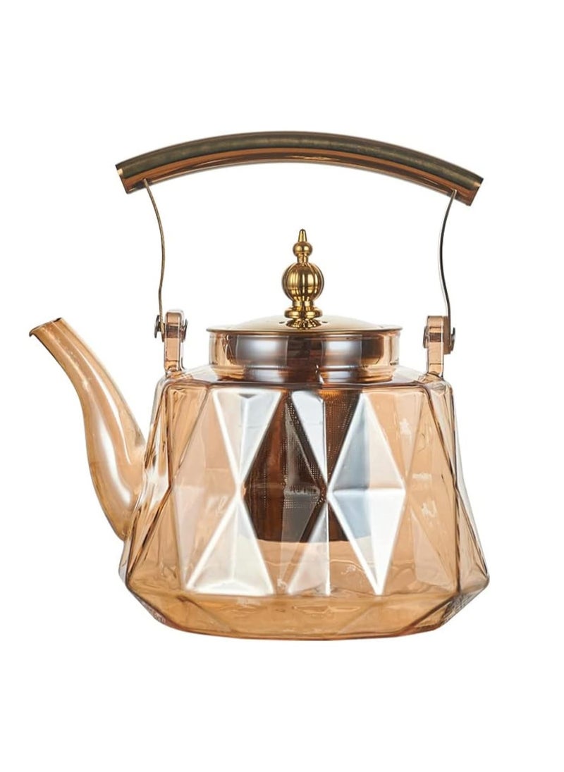 LOOPITYS 1000MLGeneric Stylish Glass Tea Pot - High Borosilicate Glasses Tea Maker Equipped With Tea Strainer - Premium Tea Kettle for Loose Leaf and Flower Tea  - Image 1