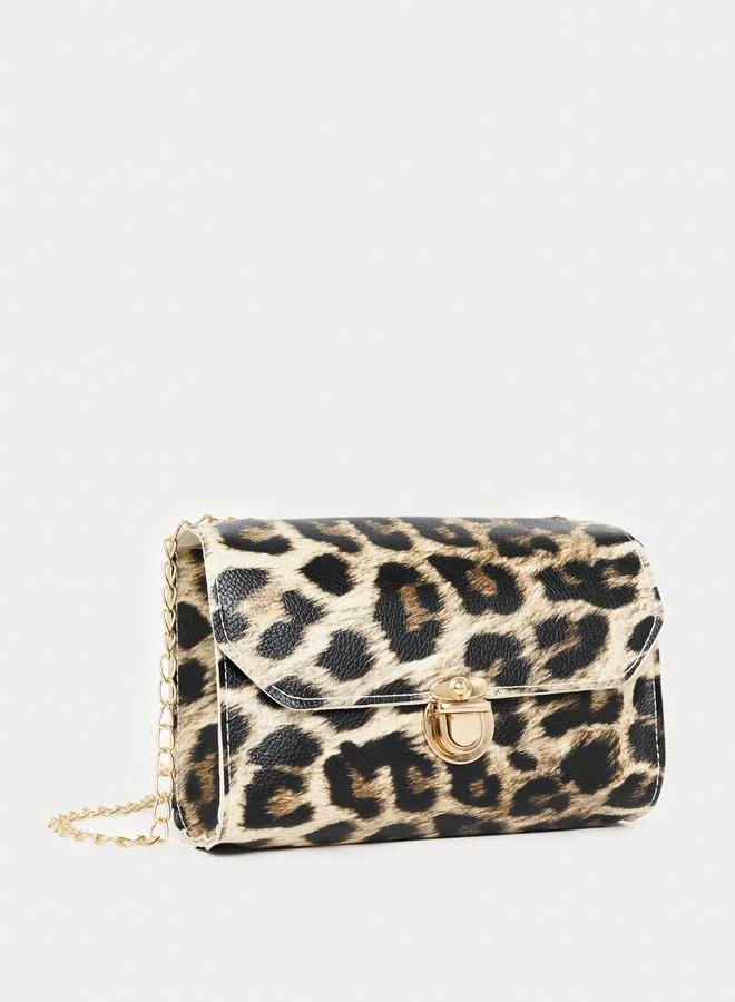 Styli Leopard Print Shoulder Bag with Push Lock