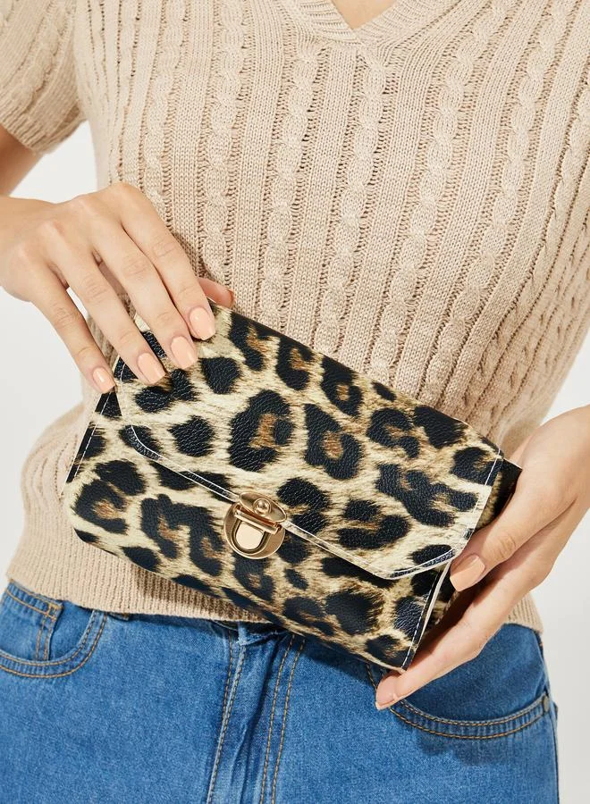 Styli Leopard Print Shoulder Bag with Push Lock