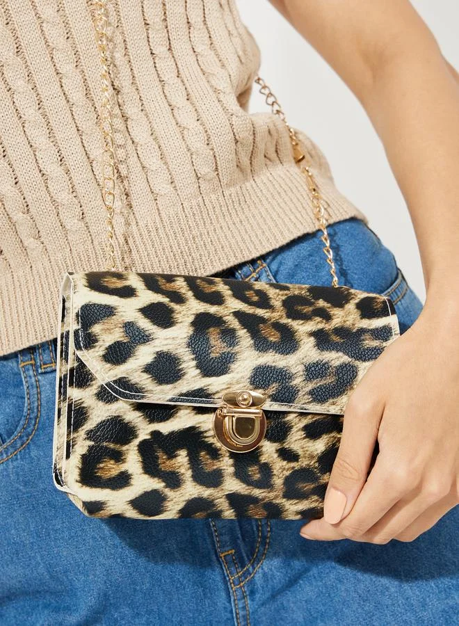 Styli Leopard Print Shoulder Bag with Push Lock