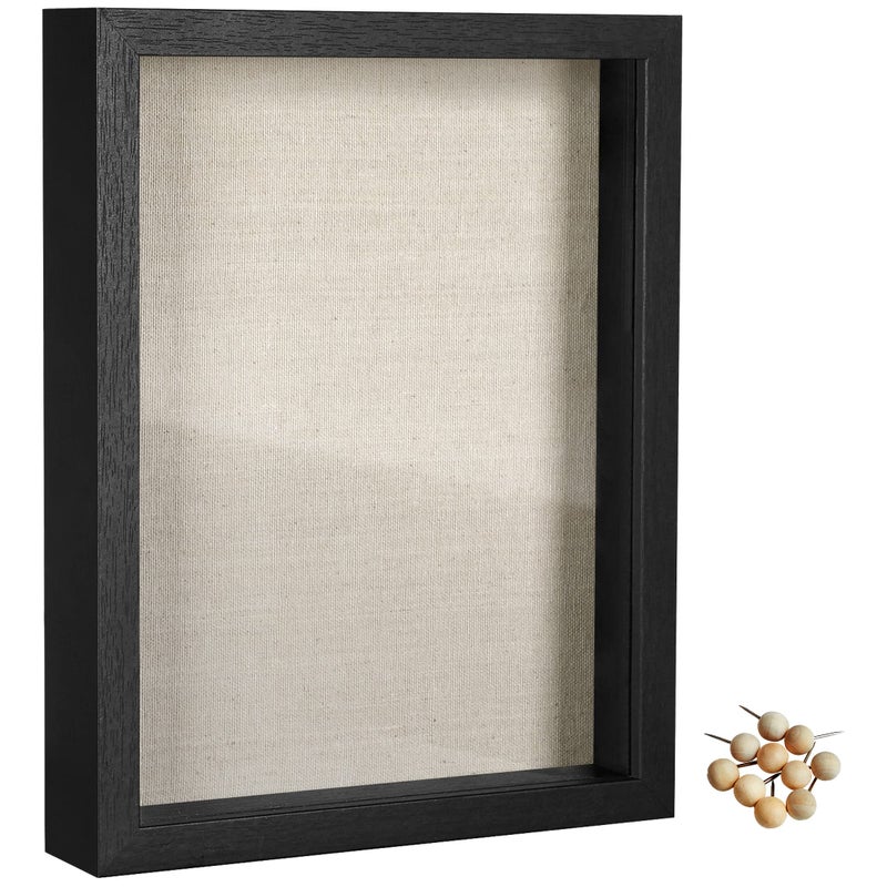 SONGMICS SONGMICS Shadow Box Frame 8x10 Black Box Frame Display Case with Top Slot and Stick Pins Wood Picture Frames with Linen Back for Photos Medals Awards Memory Wall Hanging Tabletop